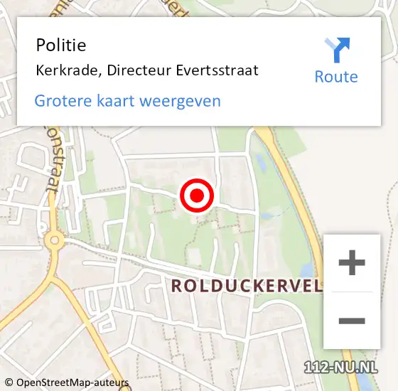 Locatie op kaart van de 112 melding: Politie Kerkrade, Directeur Evertsstraat op 3 maart 2023 23:17