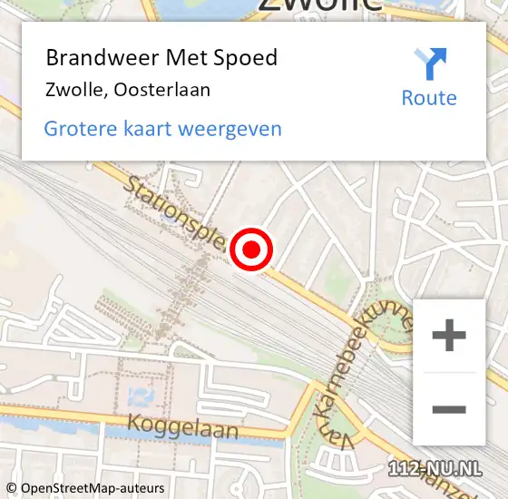 Locatie op kaart van de 112 melding: Brandweer Met Spoed Naar Zwolle, Oosterlaan op 4 maart 2023 00:42