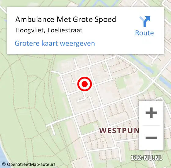 Locatie op kaart van de 112 melding: Ambulance Met Grote Spoed Naar Hoogvliet, Foeliestraat op 4 maart 2023 01:17