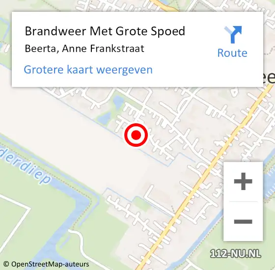 Locatie op kaart van de 112 melding: Brandweer Met Grote Spoed Naar Beerta, Anne Frankstraat op 4 maart 2023 02:26