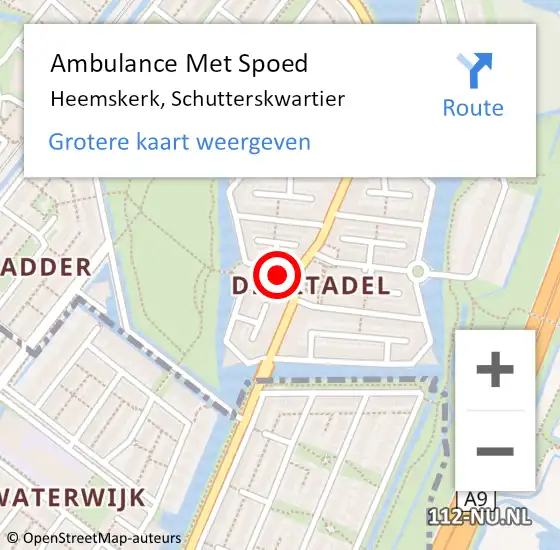 Locatie op kaart van de 112 melding: Ambulance Met Spoed Naar Heemskerk, Schutterskwartier op 4 maart 2023 02:52