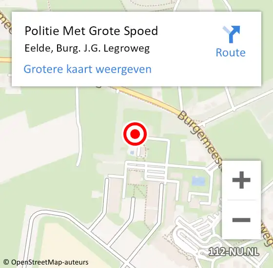 Locatie op kaart van de 112 melding: Politie Met Grote Spoed Naar Eelde, Burg. J.G. Legroweg op 4 maart 2023 03:15