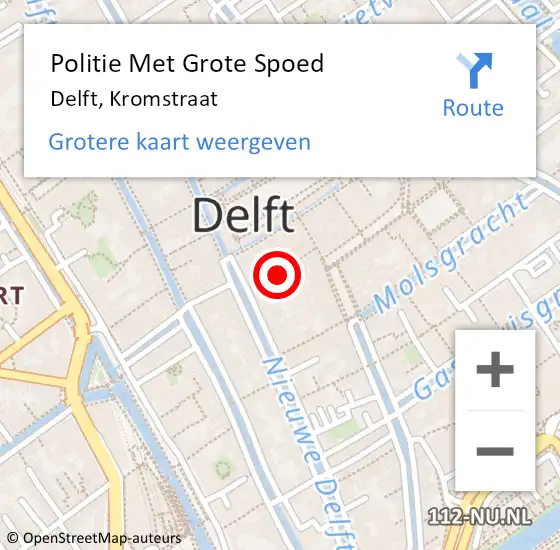 Locatie op kaart van de 112 melding: Politie Met Grote Spoed Naar Delft, Kromstraat op 4 maart 2023 03:17