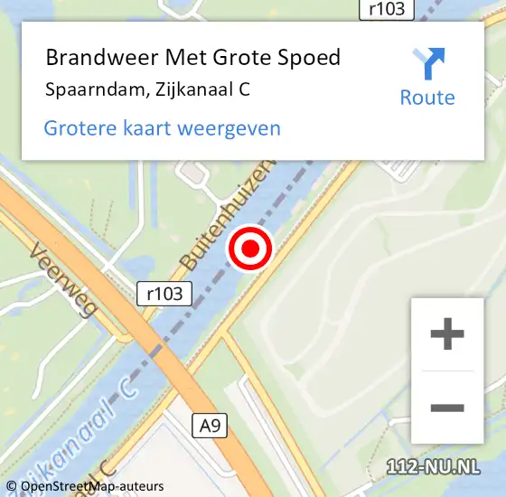 Locatie op kaart van de 112 melding: Brandweer Met Grote Spoed Naar Spaarndam, Zijkanaal C op 4 maart 2023 03:41