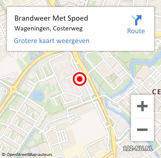 Locatie op kaart van de 112 melding: Brandweer Met Spoed Naar Wageningen, Costerweg op 4 maart 2023 04:03