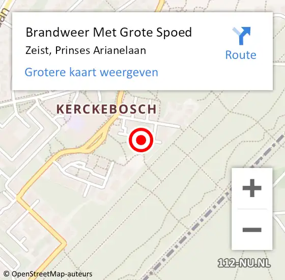 Locatie op kaart van de 112 melding: Brandweer Met Grote Spoed Naar Zeist, Prinses Arianelaan op 4 maart 2023 04:17