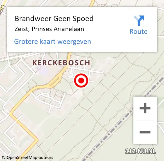 Locatie op kaart van de 112 melding: Brandweer Geen Spoed Naar Zeist, Prinses Arianelaan op 4 maart 2023 04:19