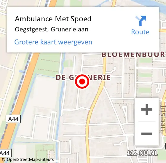 Locatie op kaart van de 112 melding: Ambulance Met Spoed Naar Oegstgeest, Grunerielaan op 4 maart 2023 05:46