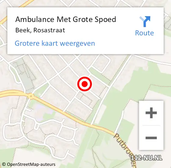 Locatie op kaart van de 112 melding: Ambulance Met Grote Spoed Naar Beek, Rosastraat op 17 augustus 2014 18:24