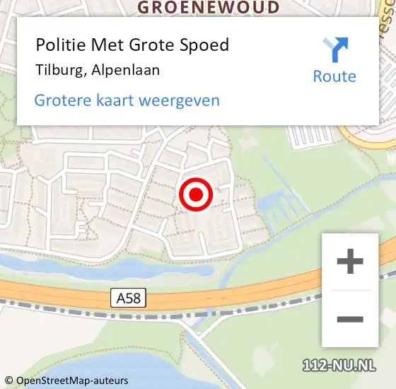 Locatie op kaart van de 112 melding: Politie Met Grote Spoed Naar Tilburg, Alpenlaan op 4 maart 2023 06:08