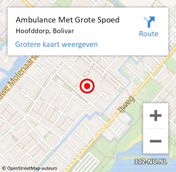 Locatie op kaart van de 112 melding: Ambulance Met Grote Spoed Naar Hoofddorp, Bolivar op 4 maart 2023 08:33