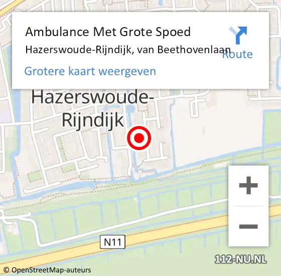 Locatie op kaart van de 112 melding: Ambulance Met Grote Spoed Naar Hazerswoude-Rijndijk, van Beethovenlaan op 4 maart 2023 08:36