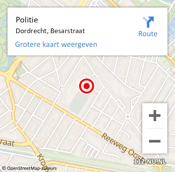 Locatie op kaart van de 112 melding: Politie Dordrecht, Besarstraat op 4 maart 2023 08:59