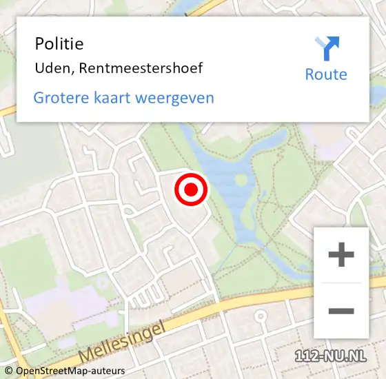 Locatie op kaart van de 112 melding: Politie Uden, Rentmeestershoef op 4 maart 2023 09:51