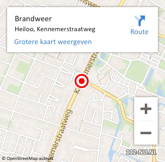 Locatie op kaart van de 112 melding: Brandweer Heiloo, Kennemerstraatweg op 17 augustus 2014 18:51