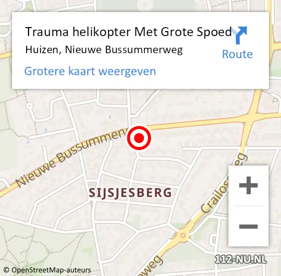 Locatie op kaart van de 112 melding: Trauma helikopter Met Grote Spoed Naar Huizen, Nieuwe Bussummerweg op 4 maart 2023 12:02