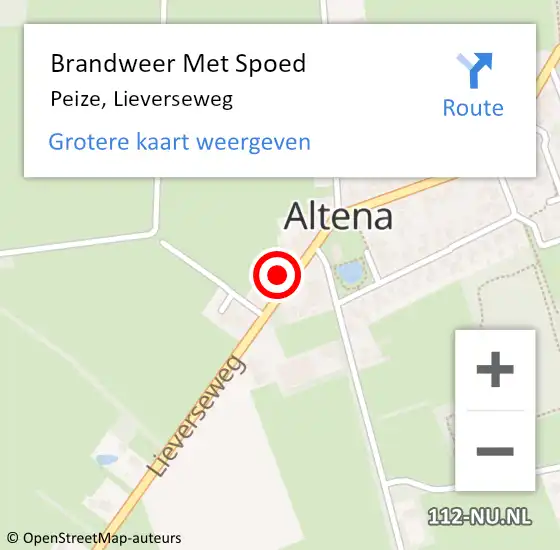 Locatie op kaart van de 112 melding: Brandweer Met Spoed Naar Peize, Lieverseweg op 4 maart 2023 12:11