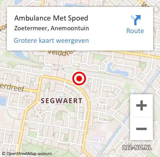 Locatie op kaart van de 112 melding: Ambulance Met Spoed Naar Zoetermeer, Anemoontuin op 4 maart 2023 12:36