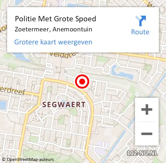 Locatie op kaart van de 112 melding: Politie Met Grote Spoed Naar Zoetermeer, Anemoontuin op 4 maart 2023 12:37