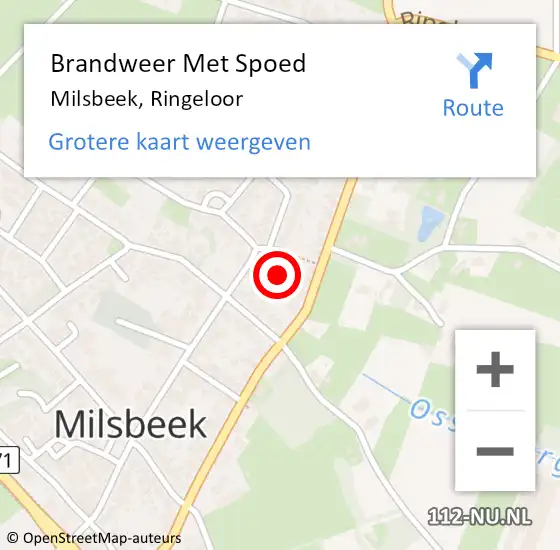 Locatie op kaart van de 112 melding: Brandweer Met Spoed Naar Milsbeek, Ringeloor op 4 maart 2023 13:29