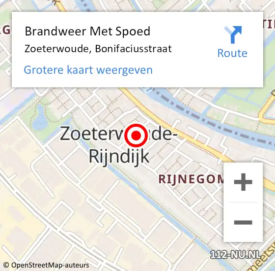 Locatie op kaart van de 112 melding: Brandweer Met Spoed Naar Zoeterwoude, Bonifaciusstraat op 4 maart 2023 13:58