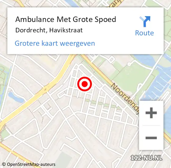 Locatie op kaart van de 112 melding: Ambulance Met Grote Spoed Naar Dordrecht, Havikstraat op 4 maart 2023 13:59