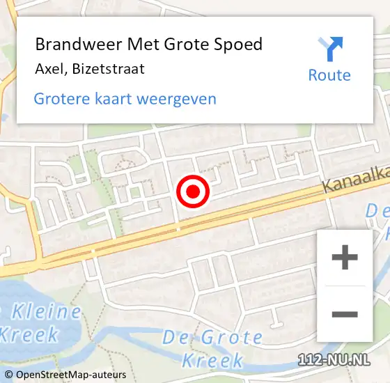 Locatie op kaart van de 112 melding: Brandweer Met Grote Spoed Naar Axel, Bizetstraat op 4 maart 2023 15:09