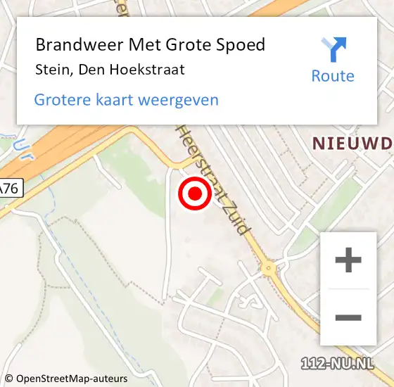 Locatie op kaart van de 112 melding: Brandweer Met Grote Spoed Naar Stein, Den Hoekstraat op 4 maart 2023 15:16