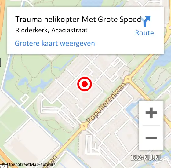 Locatie op kaart van de 112 melding: Trauma helikopter Met Grote Spoed Naar Ridderkerk, Acaciastraat op 4 maart 2023 16:05