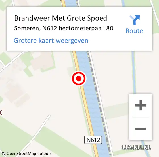 Locatie op kaart van de 112 melding: Brandweer Met Grote Spoed Naar Someren, N612 hectometerpaal: 80 op 4 maart 2023 16:28