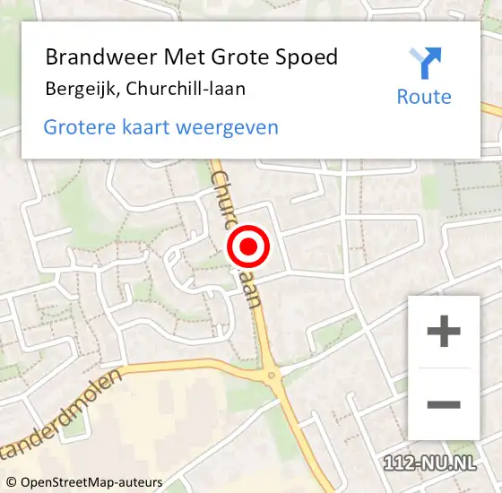 Locatie op kaart van de 112 melding: Brandweer Met Grote Spoed Naar Bergeijk, Churchill-laan op 4 maart 2023 17:01