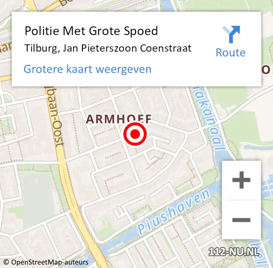 Locatie op kaart van de 112 melding: Politie Met Grote Spoed Naar Tilburg, Jan Pieterszoon Coenstraat op 4 maart 2023 18:04