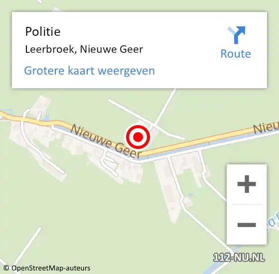 Locatie op kaart van de 112 melding: Politie Leerbroek, Nieuwe Geer op 4 maart 2023 18:28