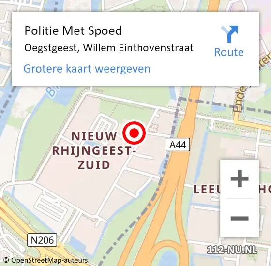 Locatie op kaart van de 112 melding: Politie Met Spoed Naar Oegstgeest, Willem Einthovenstraat op 4 maart 2023 18:53