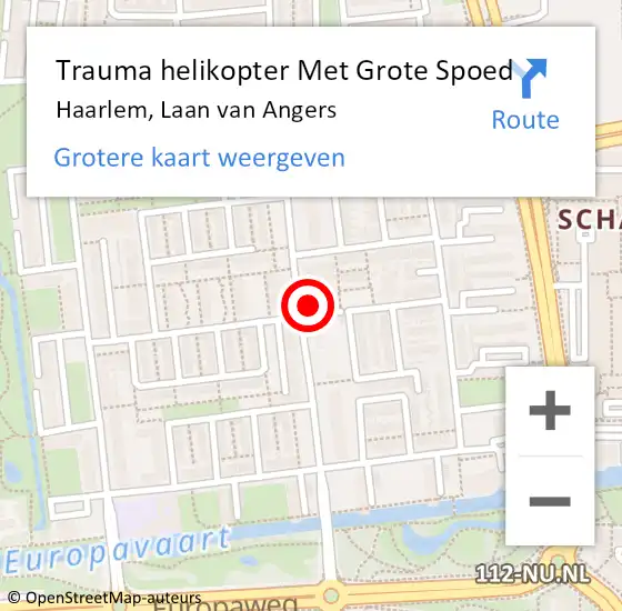 Locatie op kaart van de 112 melding: Trauma helikopter Met Grote Spoed Naar Haarlem, Laan van Angers op 4 maart 2023 19:32