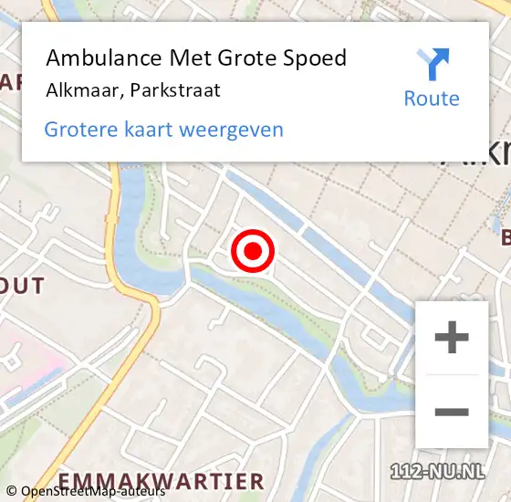 Locatie op kaart van de 112 melding: Ambulance Met Grote Spoed Naar Alkmaar, Parkstraat op 4 maart 2023 19:47
