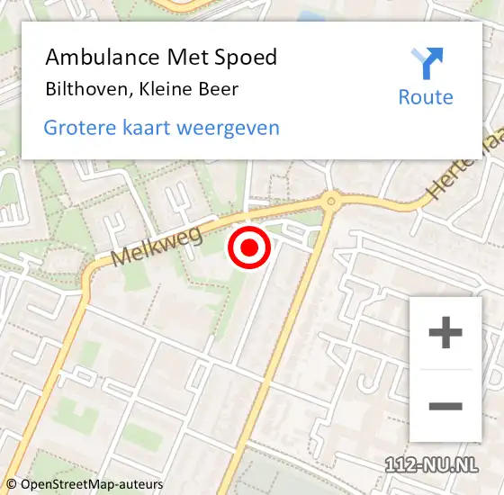 Locatie op kaart van de 112 melding: Ambulance Met Spoed Naar Bilthoven, Kleine Beer op 17 augustus 2014 19:59