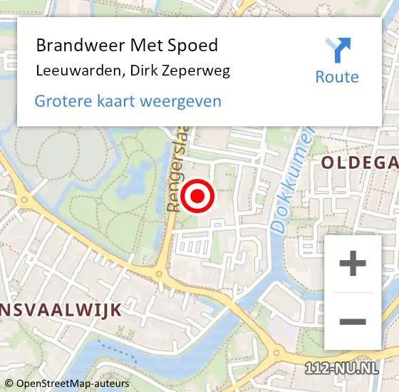 Locatie op kaart van de 112 melding: Brandweer Met Spoed Naar Leeuwarden, Dirk Zeperweg op 4 maart 2023 20:34