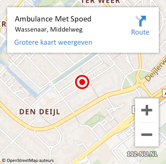 Locatie op kaart van de 112 melding: Ambulance Met Spoed Naar Wassenaar, Middelweg op 4 maart 2023 20:36