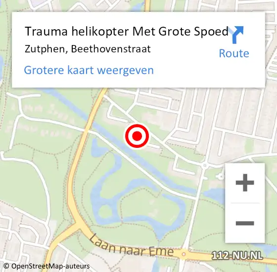 Locatie op kaart van de 112 melding: Trauma helikopter Met Grote Spoed Naar Zutphen, Beethovenstraat op 4 maart 2023 21:43