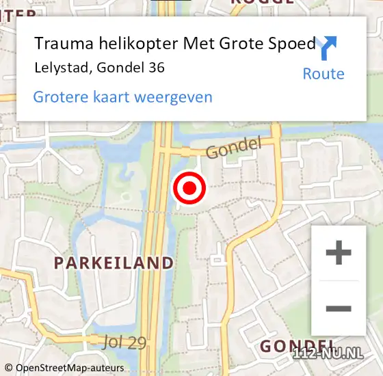 Locatie op kaart van de 112 melding: Trauma helikopter Met Grote Spoed Naar Lelystad, Gondel 36 op 4 maart 2023 21:54