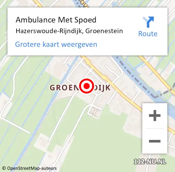 Locatie op kaart van de 112 melding: Ambulance Met Spoed Naar Hazerswoude-Rijndijk, Groenestein op 4 maart 2023 22:20