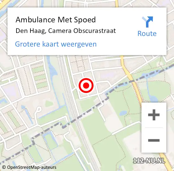 Locatie op kaart van de 112 melding: Ambulance Met Spoed Naar Den Haag, Camera Obscurastraat op 4 maart 2023 23:10