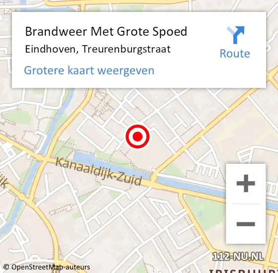 Locatie op kaart van de 112 melding: Brandweer Met Grote Spoed Naar Eindhoven, Treurenburgstraat op 4 maart 2023 23:52