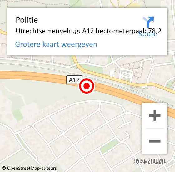 Locatie op kaart van de 112 melding: Politie Utrechtse Heuvelrug, A12 hectometerpaal: 78,2 op 5 maart 2023 00:50