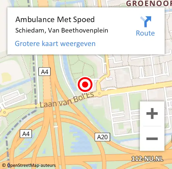 Locatie op kaart van de 112 melding: Ambulance Met Spoed Naar Schiedam, Van Beethovenplein op 5 maart 2023 01:06