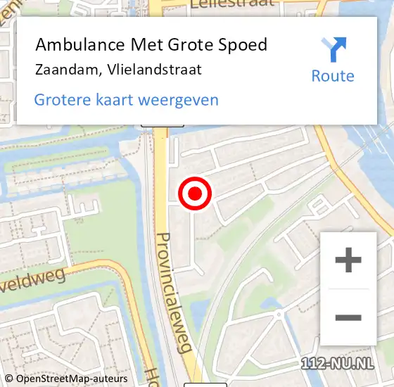 Locatie op kaart van de 112 melding: Ambulance Met Grote Spoed Naar Zaandam, Vlielandstraat op 5 maart 2023 01:25