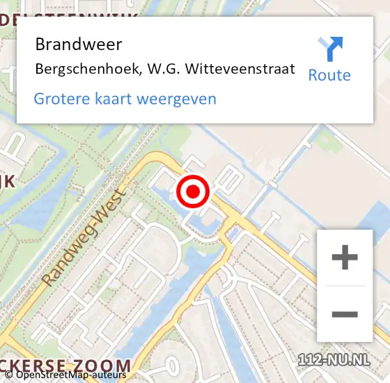 Locatie op kaart van de 112 melding: Brandweer Bergschenhoek, W.G. Witteveenstraat op 5 maart 2023 01:29