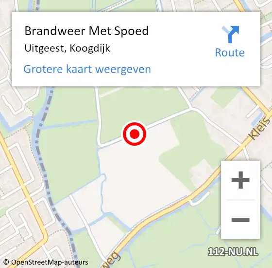 Locatie op kaart van de 112 melding: Brandweer Met Spoed Naar Uitgeest, Koogdijk op 17 augustus 2014 20:34