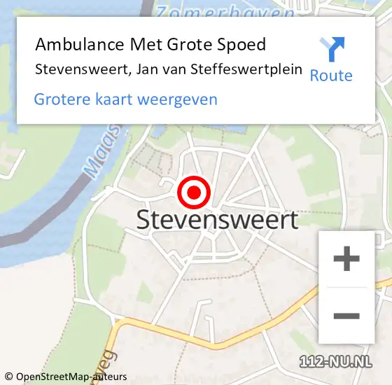 Locatie op kaart van de 112 melding: Ambulance Met Grote Spoed Naar Stevensweert, Jan van Steffeswertplein op 5 maart 2023 05:17